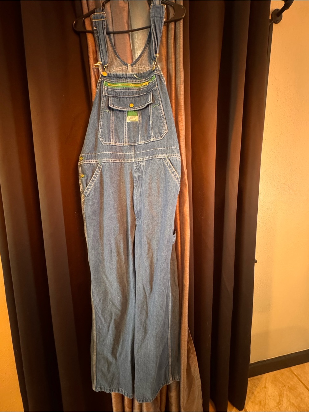 liberty Blue Denim Men’s Overalls with Contrast Stitching 34x30